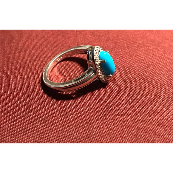 Sterling Silver Oval Turquoise CZ Ring Size 6 - Picture 10 of 14